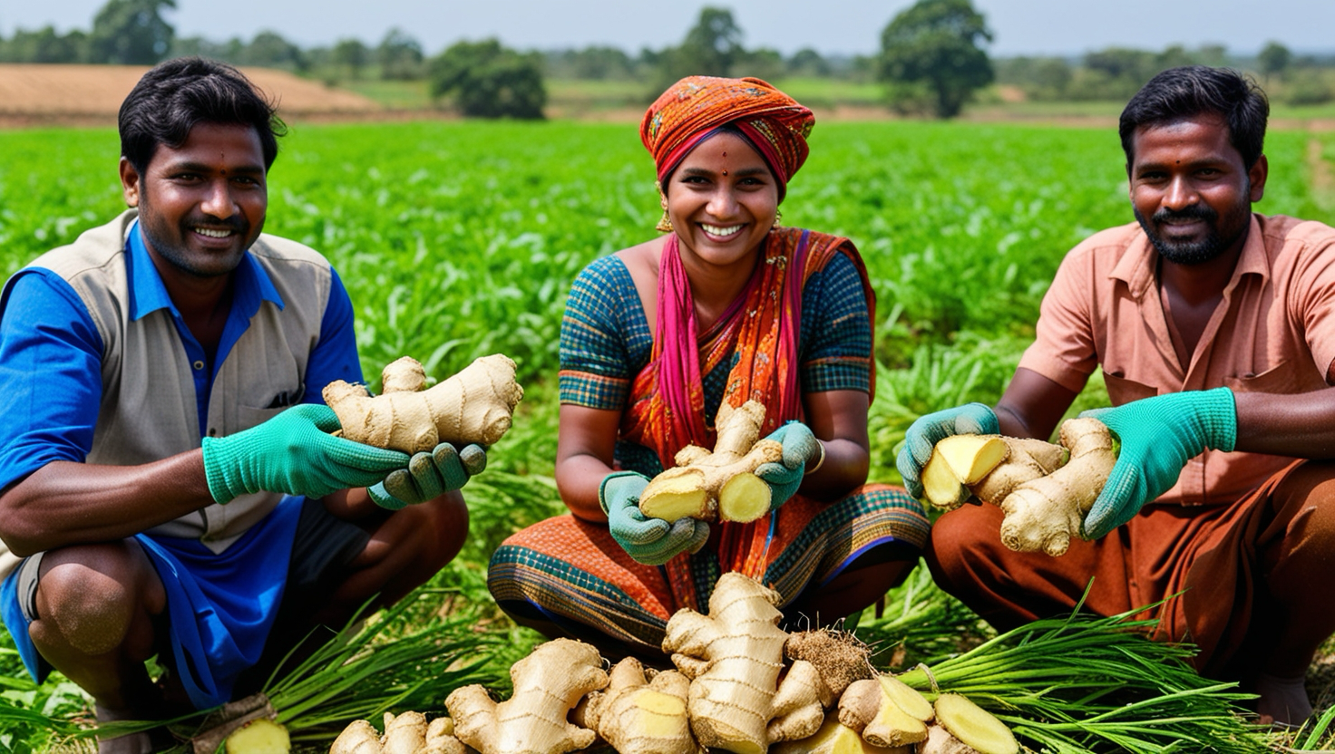 Farmers harvesting ginger